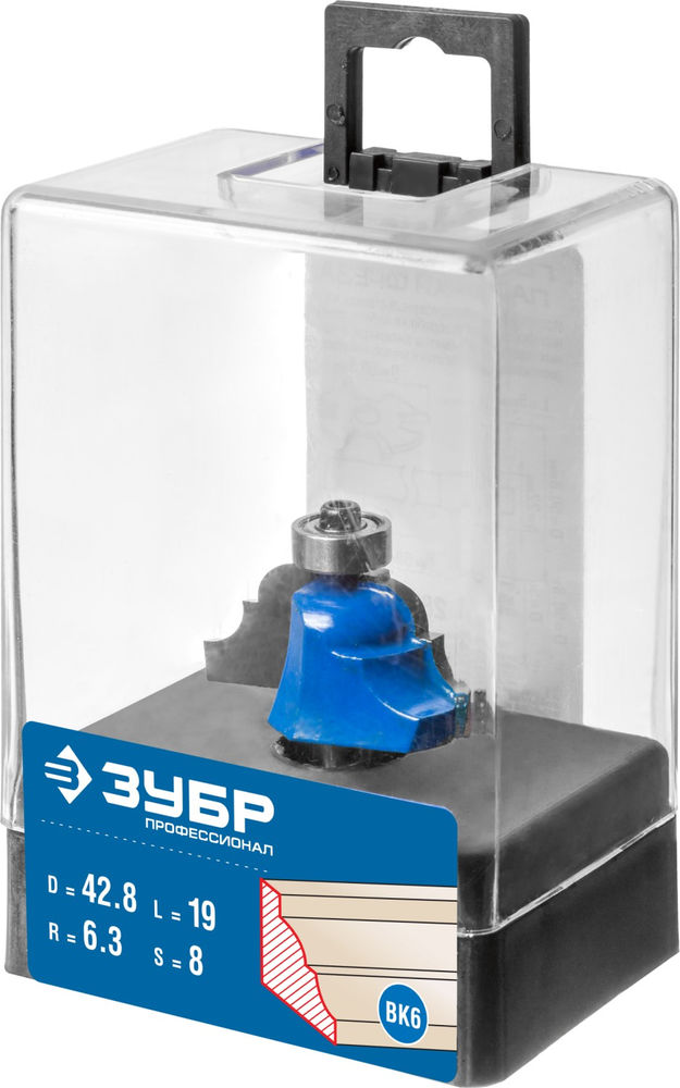 Фреза кромочная калевочная №4 42.8?19 мм радиус 6.3 мм ЗУБР Профессионал 28705-42.8