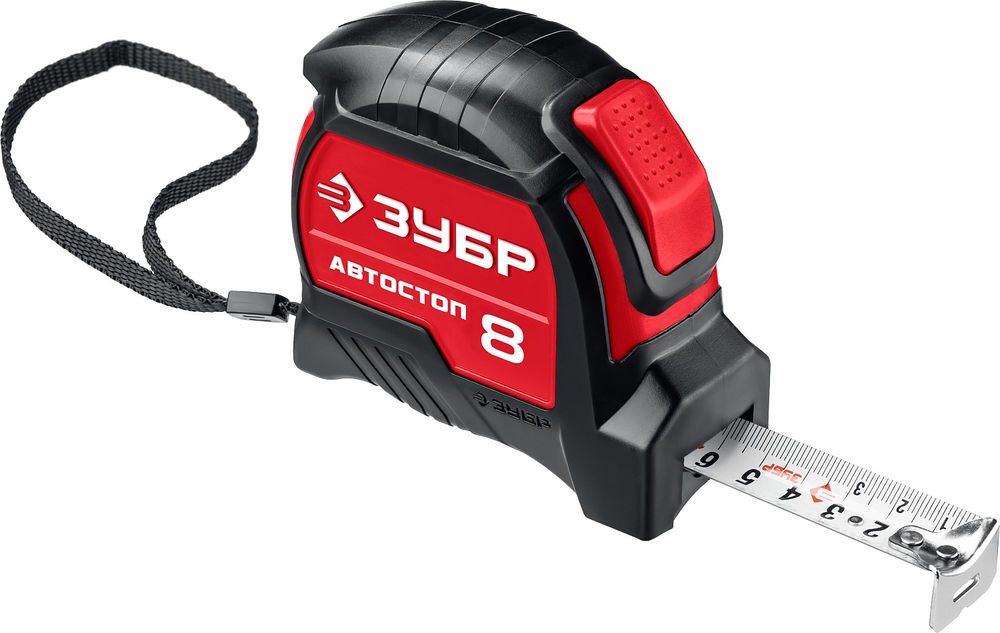 Рулетка 8 м х 25 мм с автостопом ЗУБР Автостоп 34052-08-25