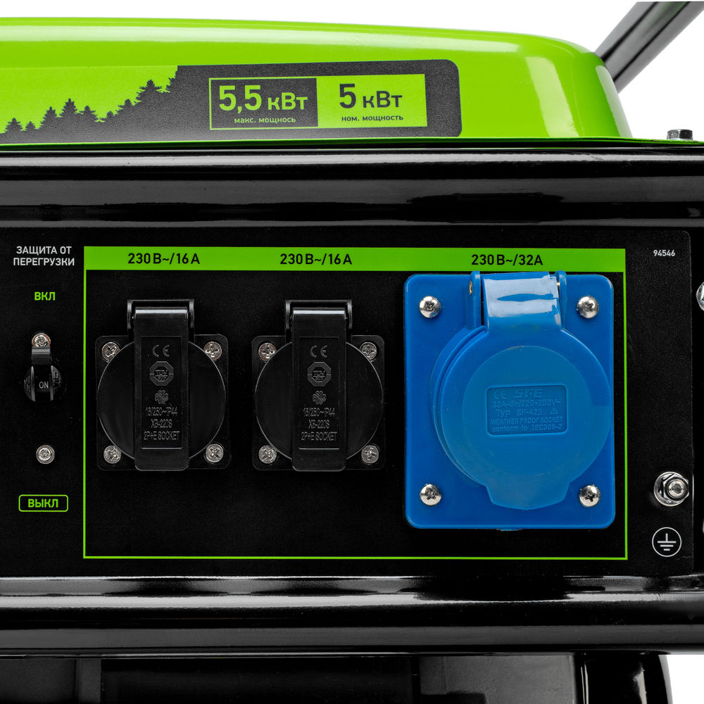 Генератор бензиновый БС-6500, 5.5 кВт, 230В, четырехтактный, 25 л, ручной стартер Сибртех (94546)