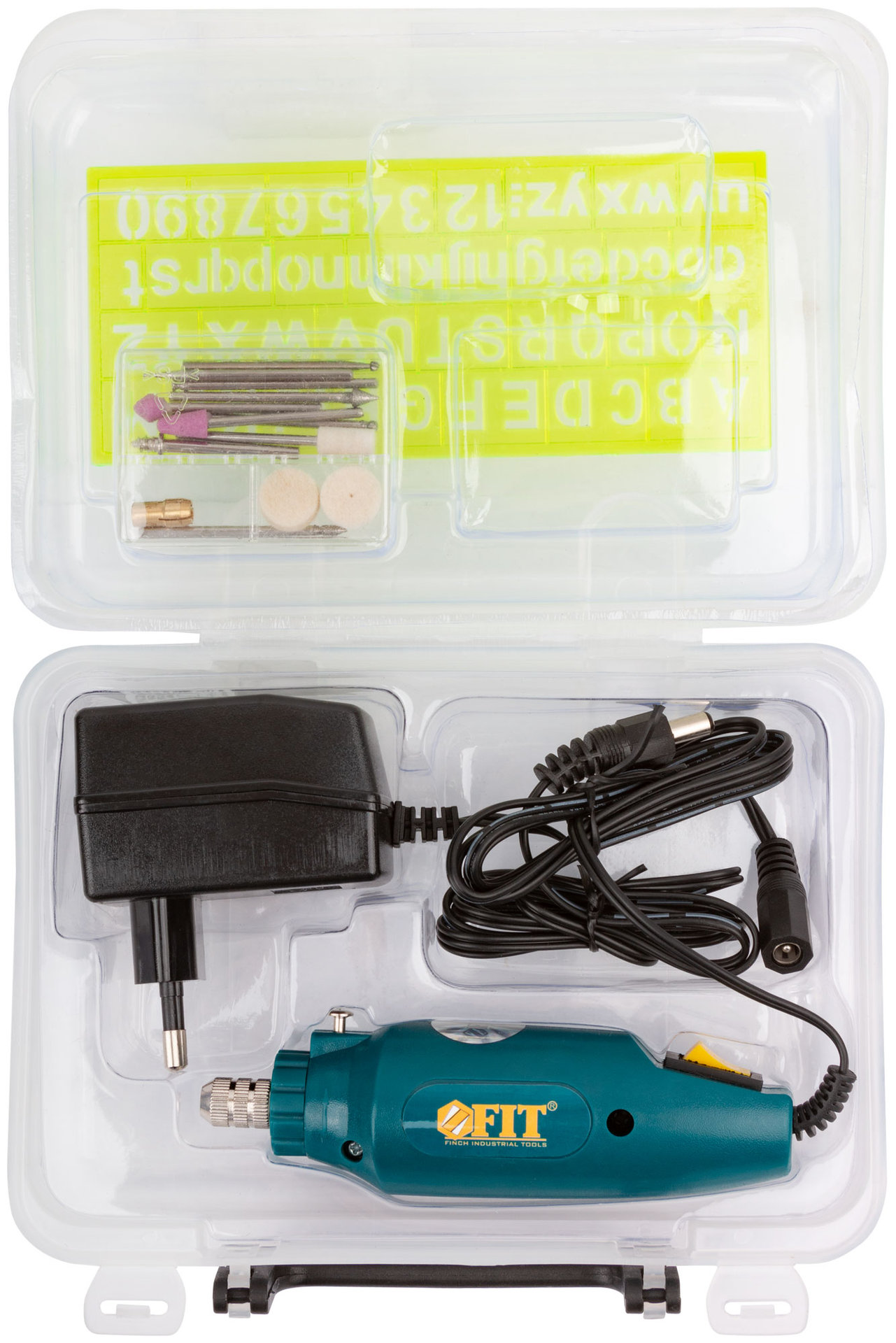 Гравировальная машина мини 12 В; 12000 об/мин; 3,2 мм; адаптер; набор насадок; пластик. кейс (80530)