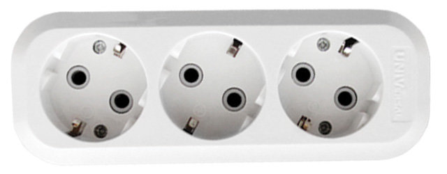 Колодка с заземлением UNIVERSAL, корпус АБС пластик, 16 А, 3 гнезда (83229)