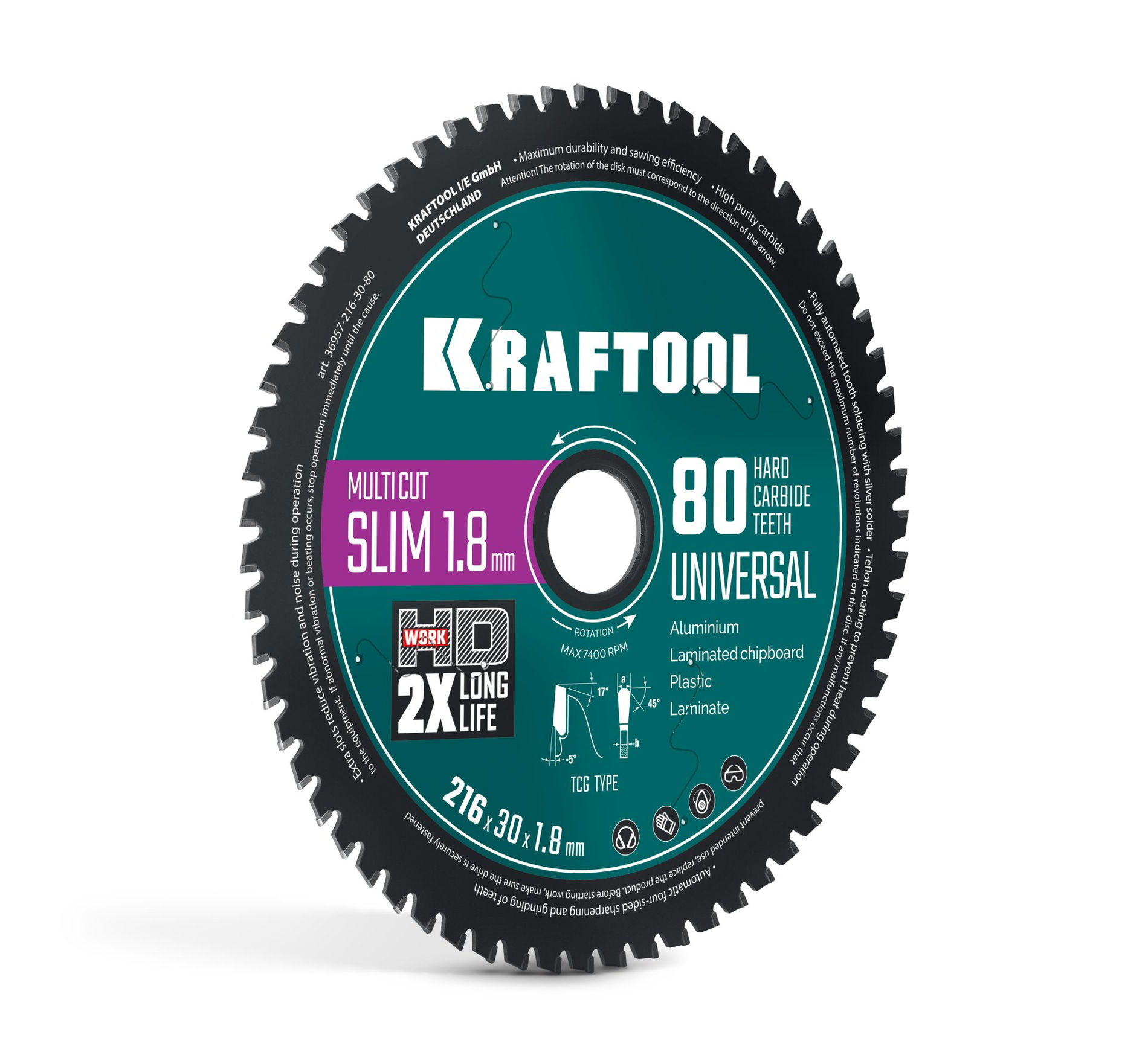 KRAFTOOL Slim multi cut 216 х 30 x 1.8 мм, 80Т, диск пильный по дереву (36957-216-30-80)