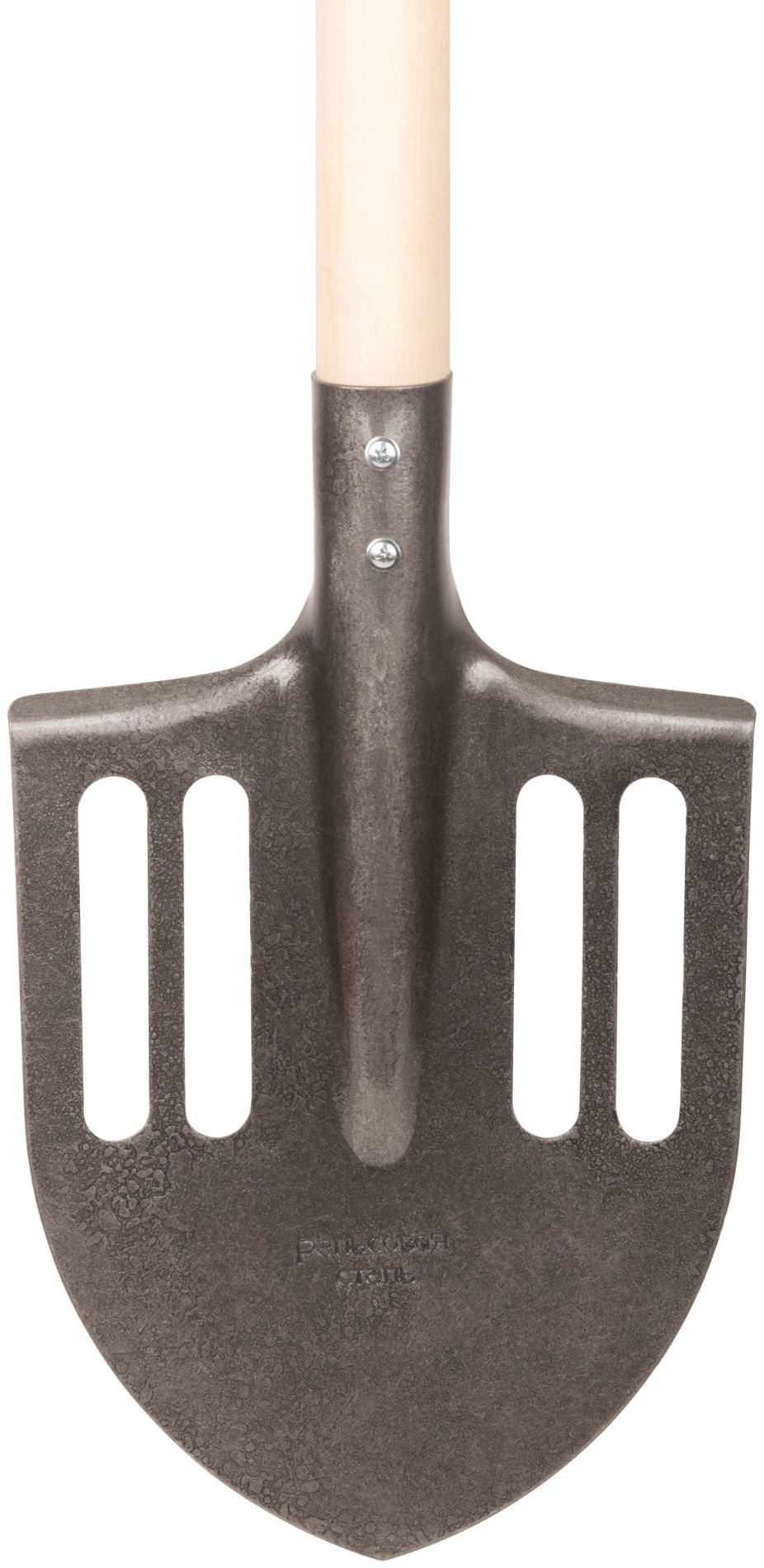 Лопата штыковая облегченная, рельсовая сталь, с деревянным черенком и V-ручкой 210х385х1200 мм (77192)