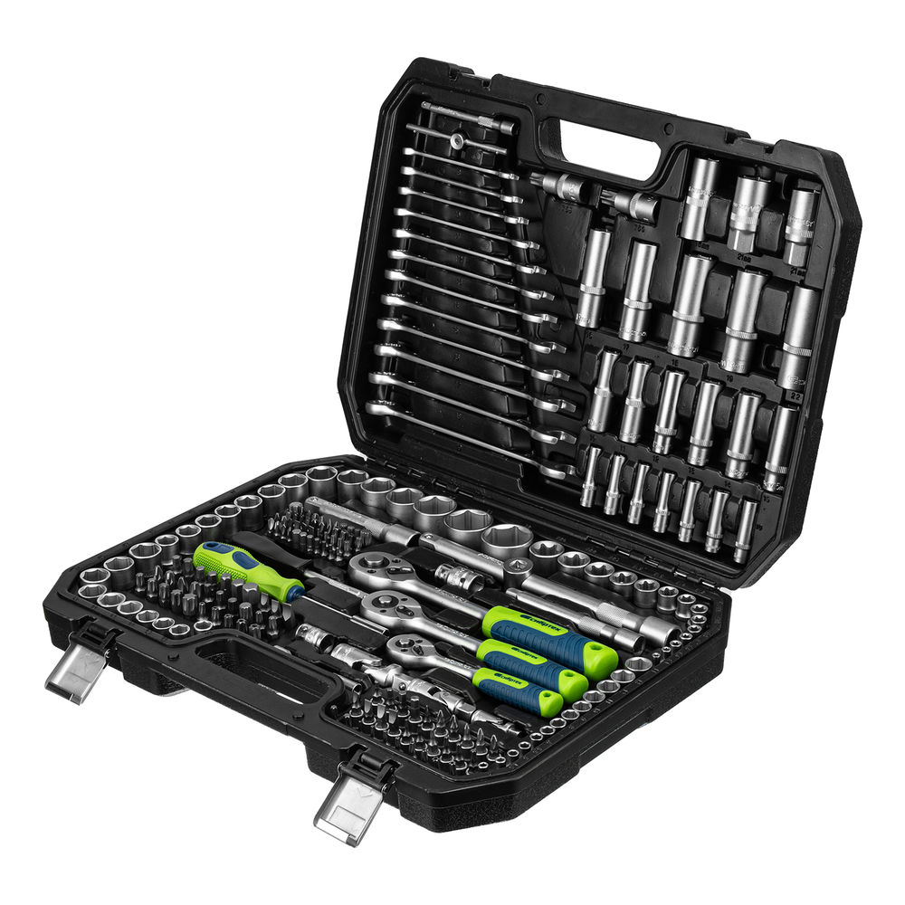 Набор инструментов, 1/2, 3/8, 1/4, пластиковый кейс 215 предм. Сибртех