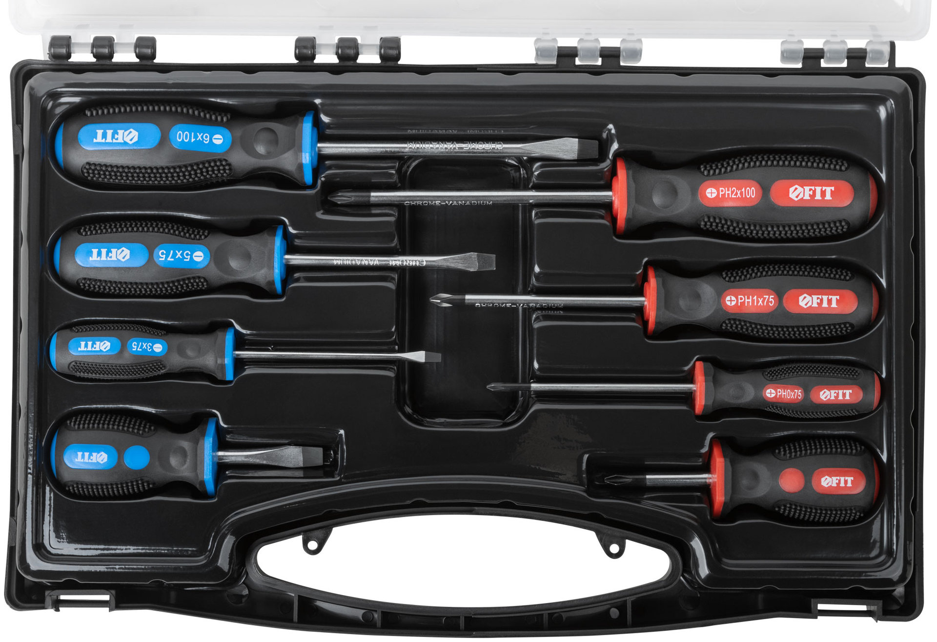 Отвертки Универсал, CrV сталь, прорезиненные ручки, пластиковый кейс, набор 8 шт. (56042)