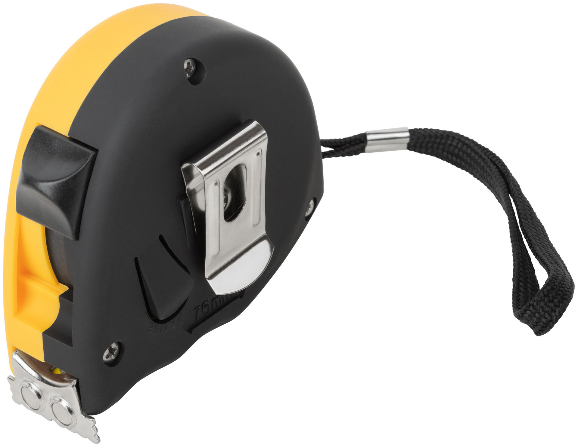 Рулетка Профи, калибр.лента, нейлон.покр., магн.крючок, эласт.корпус черн-желт., двойн.стопор 5 м х 19 мм