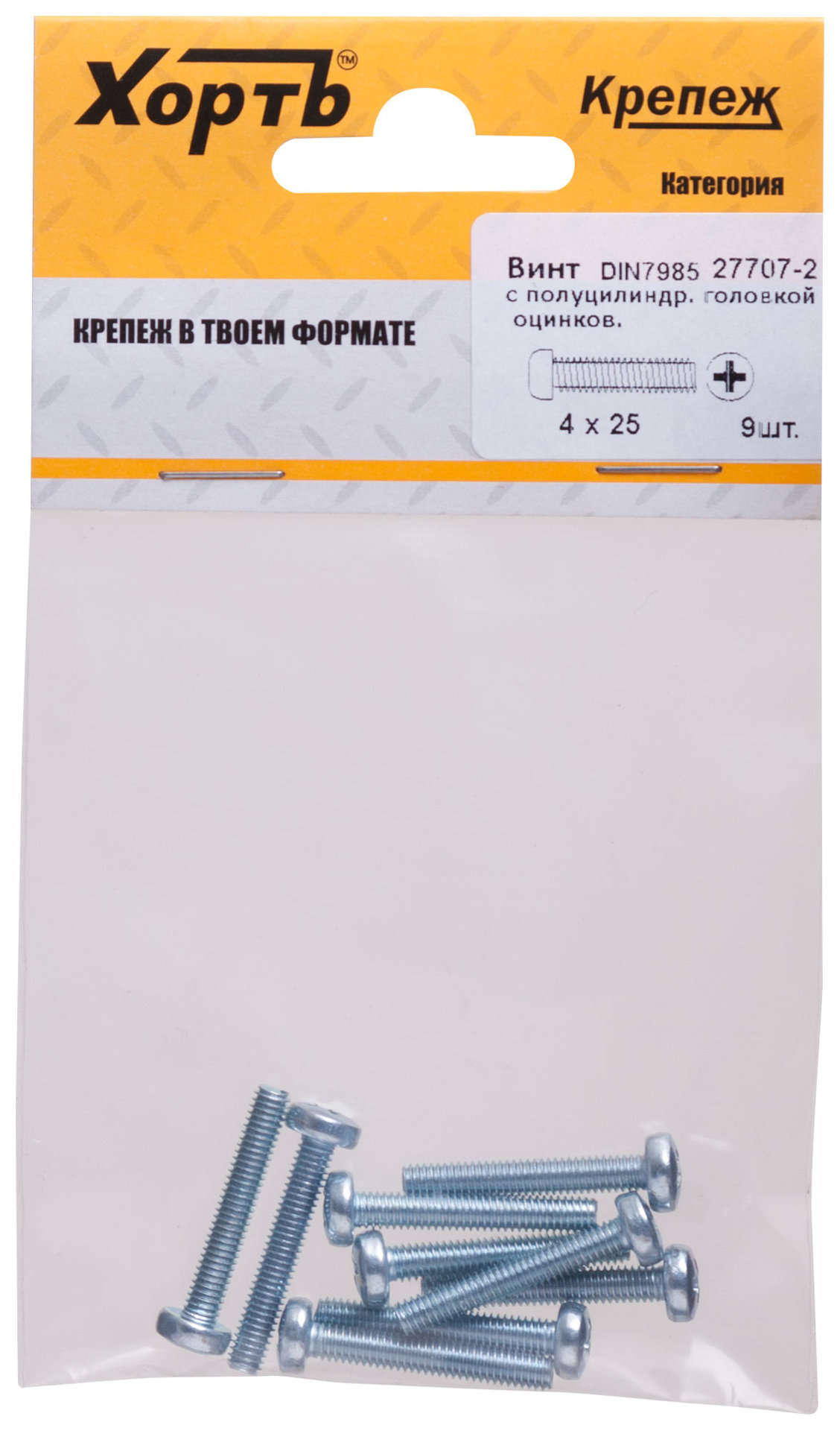 Винт с полуцилиндрич. головкой с полной резьбой оцинков. DIN 7985 4х25 9 шт.(фасовка) (27707-2)