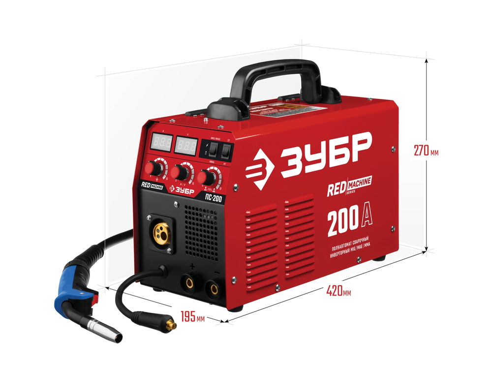 Сварочный полуавтомат инверторный MIG-MAG / ММА, 200 А RED MACHINE ЗУБР ПС-200