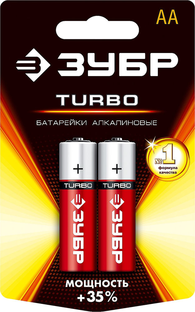 Батарейки алкалиновые TURBO, AA x 2, 1.5 В ЗУБР 59213-2C_z01