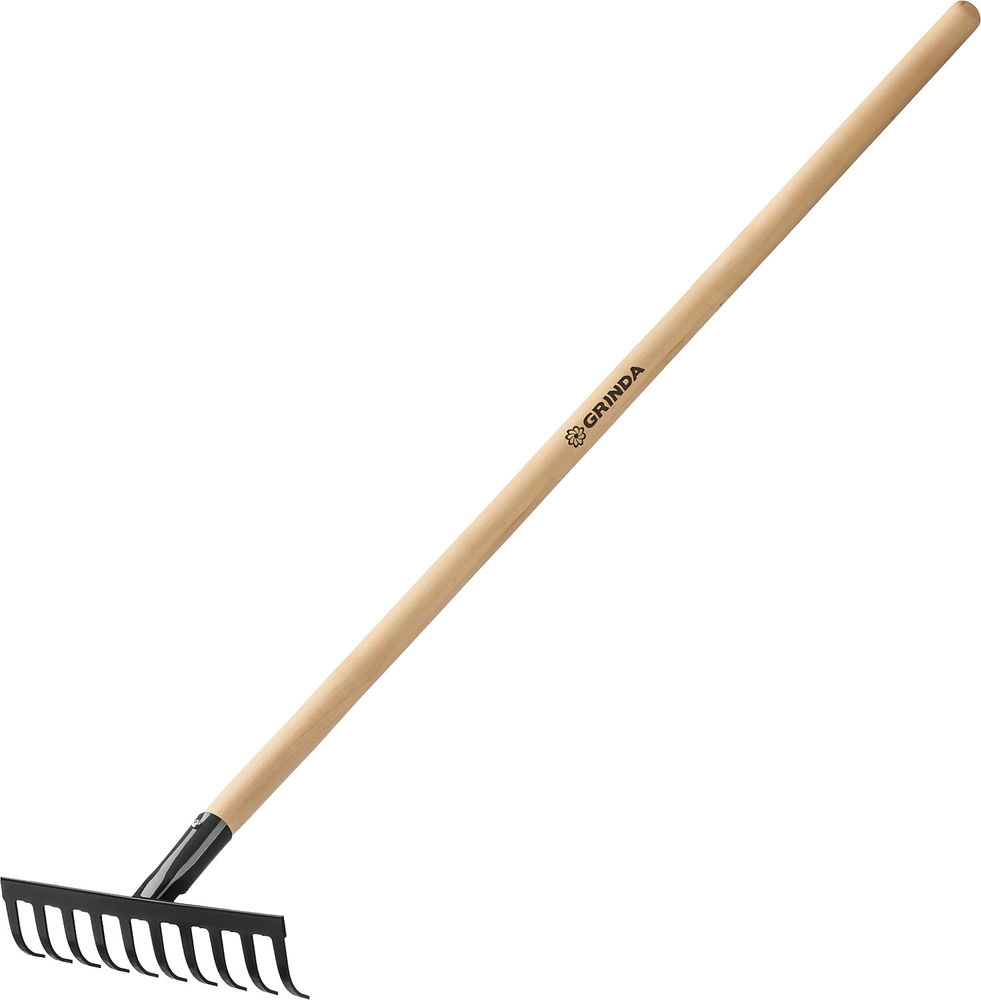 Садовые грабли GT-10 WOOD, 260 х 80 х 1300 мм, 10 прямых зубцов, углерод. сталь, антикор. покрытие, черенок дерев. высш. сорт GRINDA 39583-10