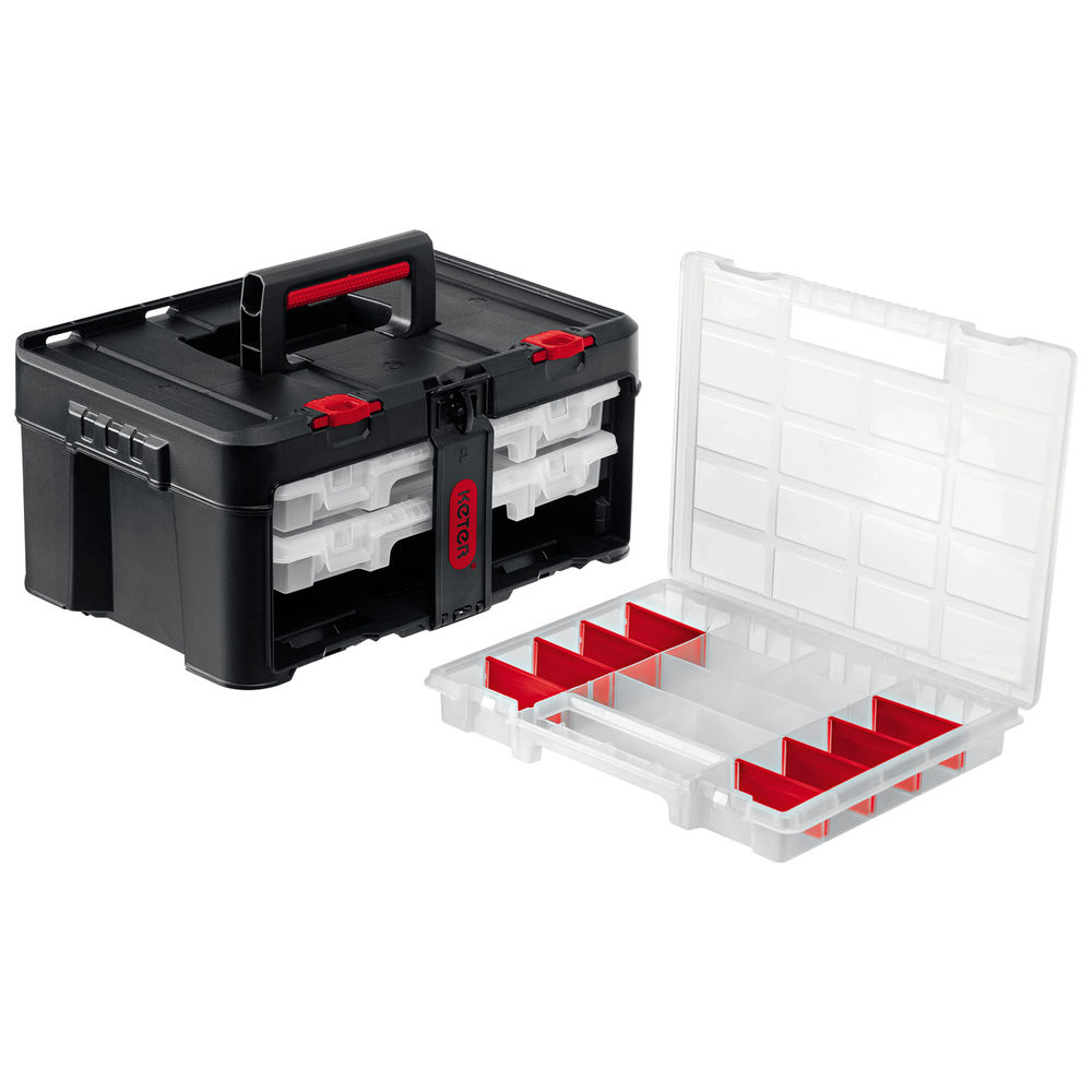 Ящик пластиковый 481 х 332 х 233 мм (19) с 3 органайзерами и 18 ячейками STACKNROLL KETER 38406