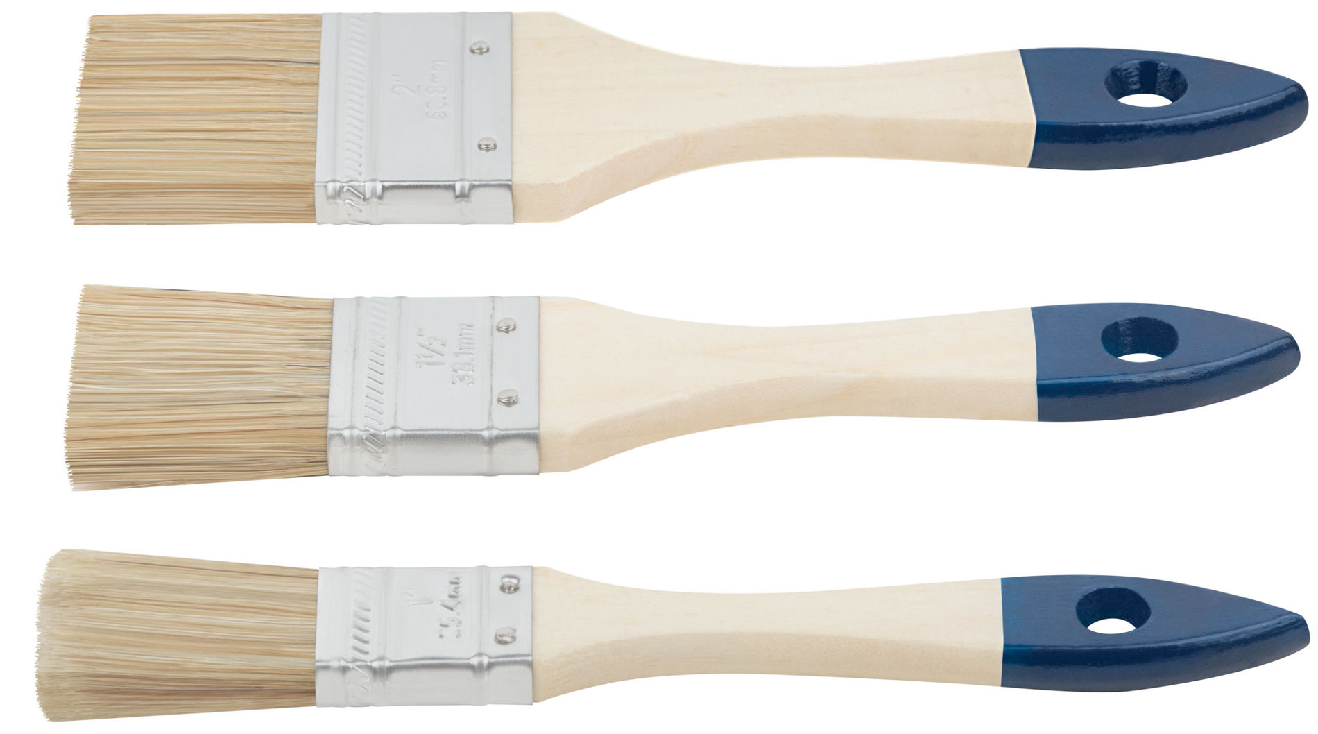 Кисти флейцевые, синяя ручка, набор 3 шт.( 1, 1,5, 2 ) (01501)