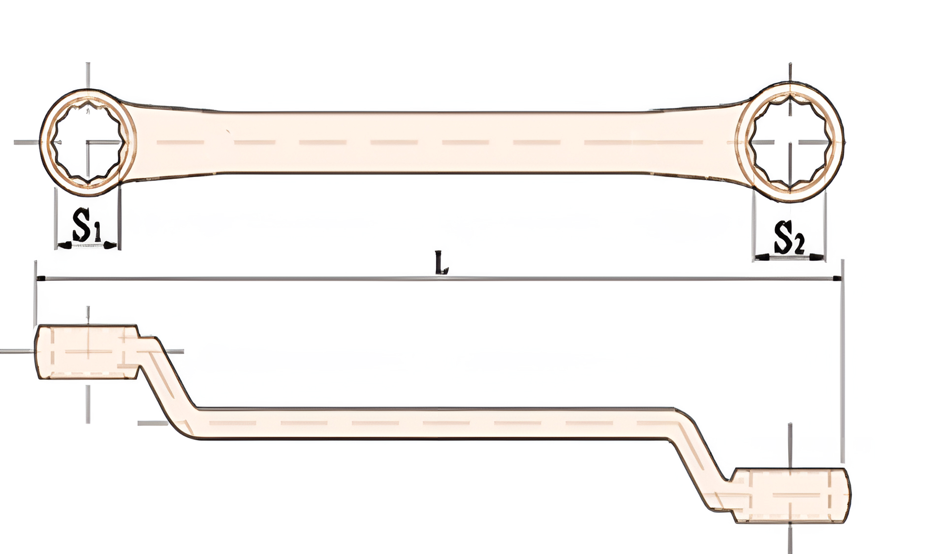 Ключ гаечный накидной двусторонний коленчатый 13х17 искробезопасный сплав AlCu 151-1317, HORTZ