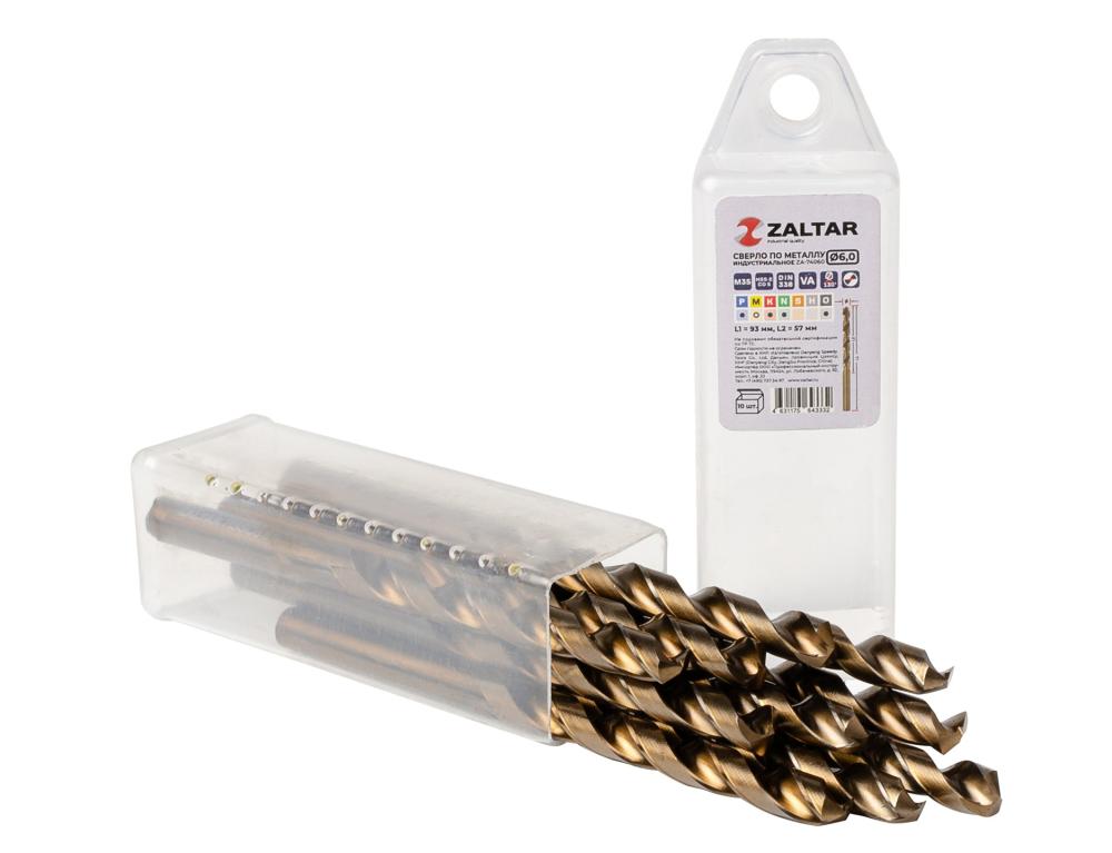 Комплект свёрл по металлу индустриальных, 10 шт, DIN 338, HSS-E Co5, Тип VA, 5xD, O6.00 мм (ZA-74060-S10)