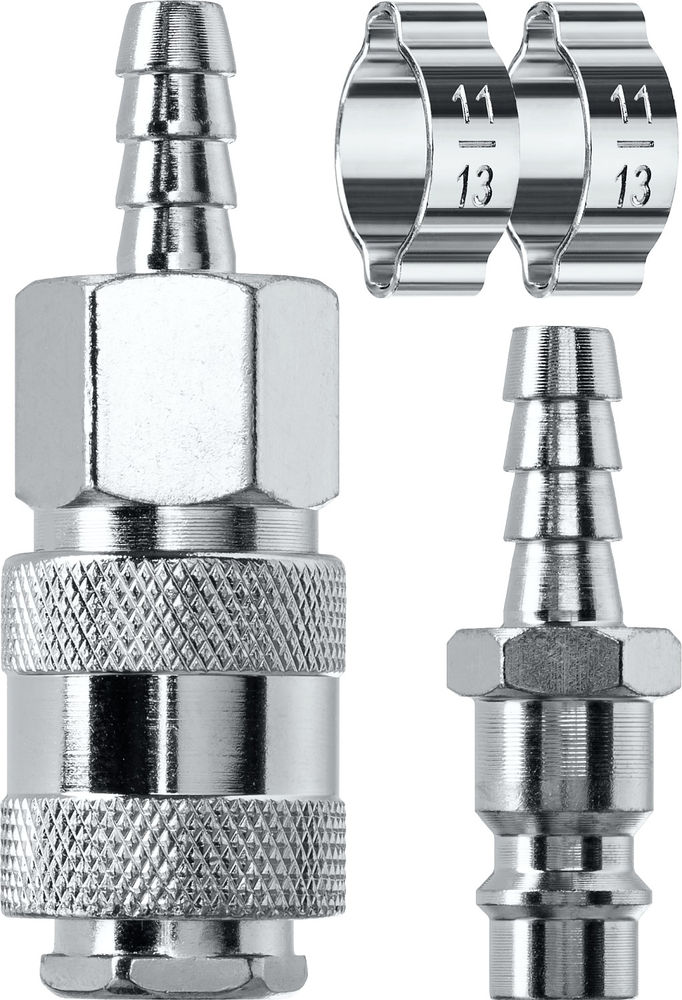 Набор (штуцер «елочка», 8 мм — рапид муфта) + (рапид штуцер-штуцер «елочка», 8 мм) + (обжимные хомуты 2 шт) KRAFTOOL 06599-08-H