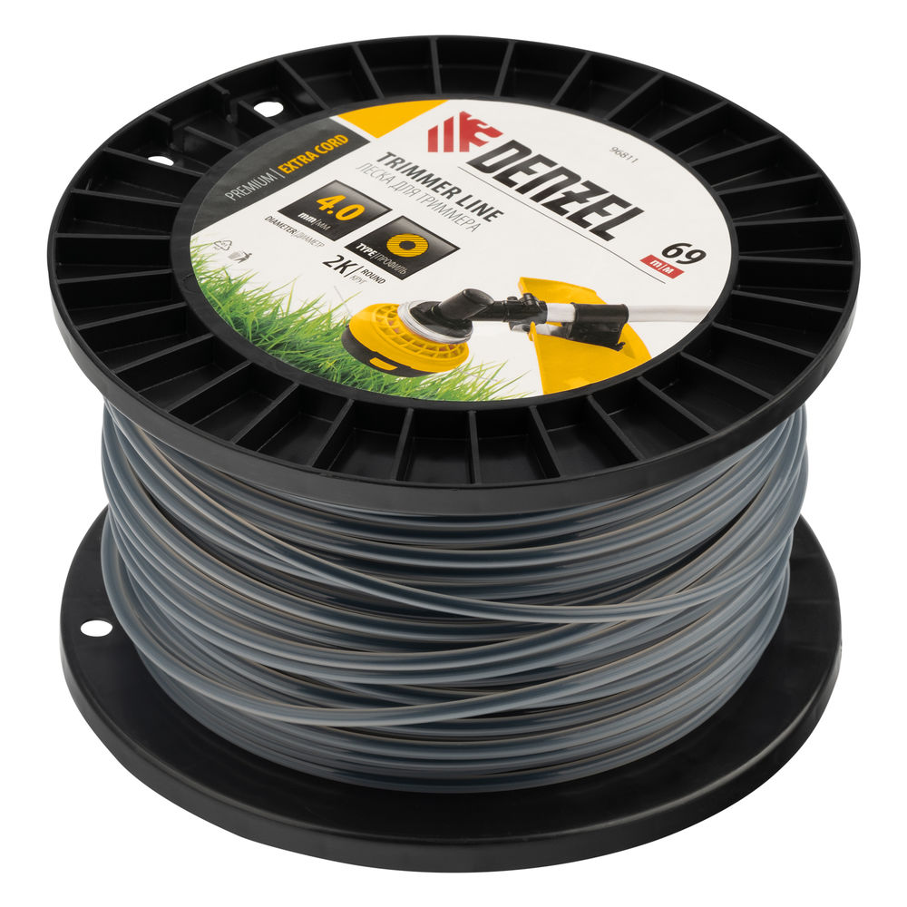 Леска для триммера двухкомпонентная круглая, 4,0мм х 69м, на DIN катушке EXTRA CORD Denzel (96811)