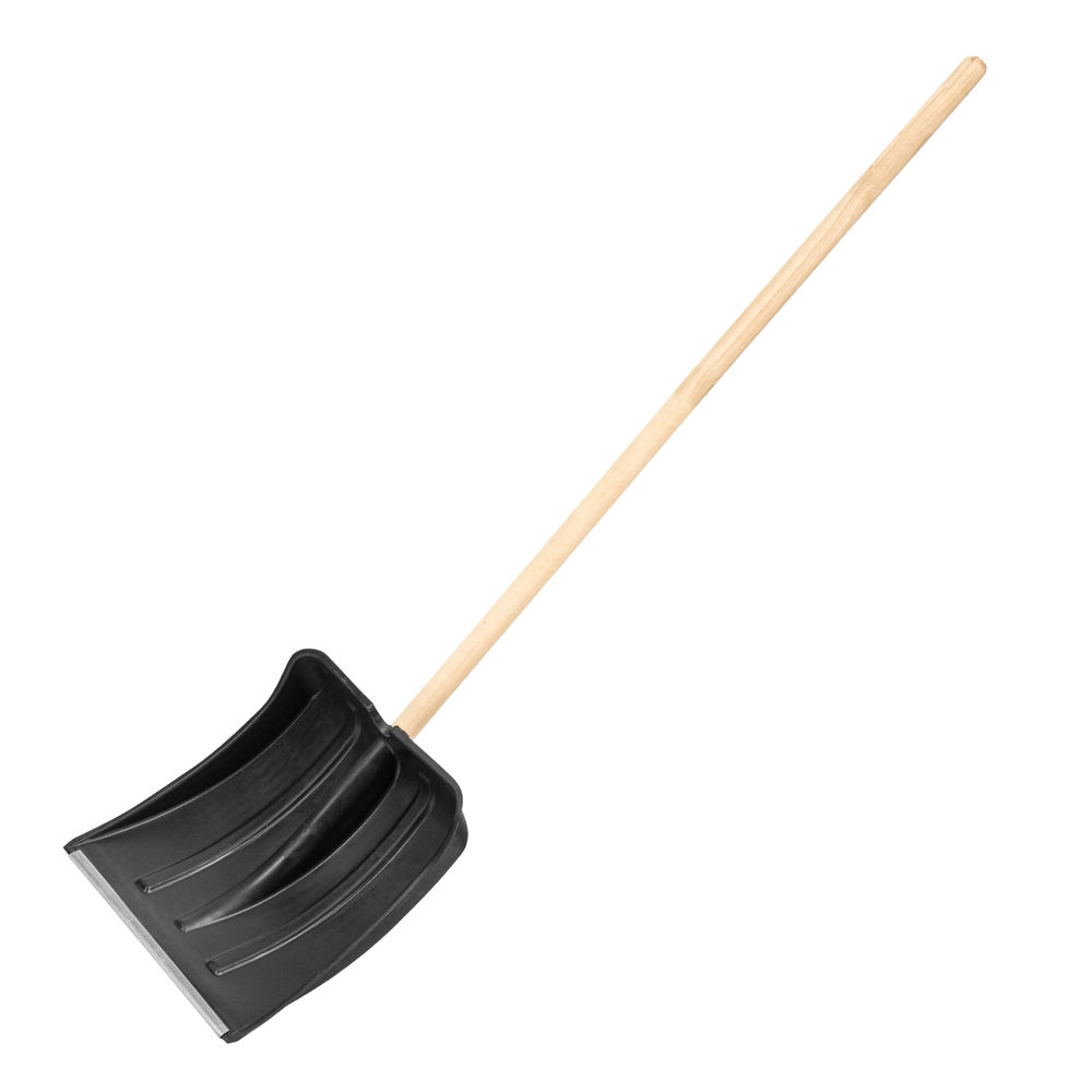 Лопата для уборки снега пластиковая, 380х385х1420 мм, оцинк. планка, деревянный черенок (6157453)