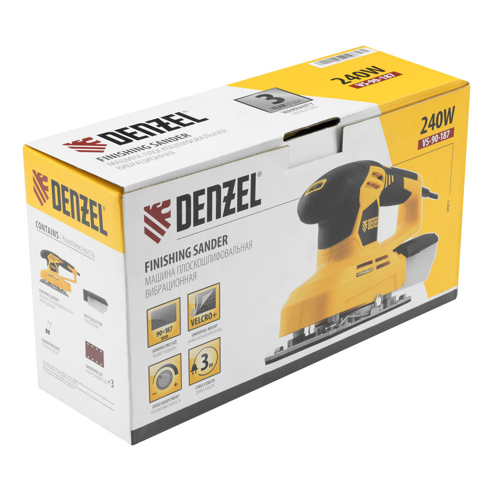 Машина плоскошлифовальная вибрационная VS-90-187, 240 Вт, 6000-11000 об/мин Denzel (27611)