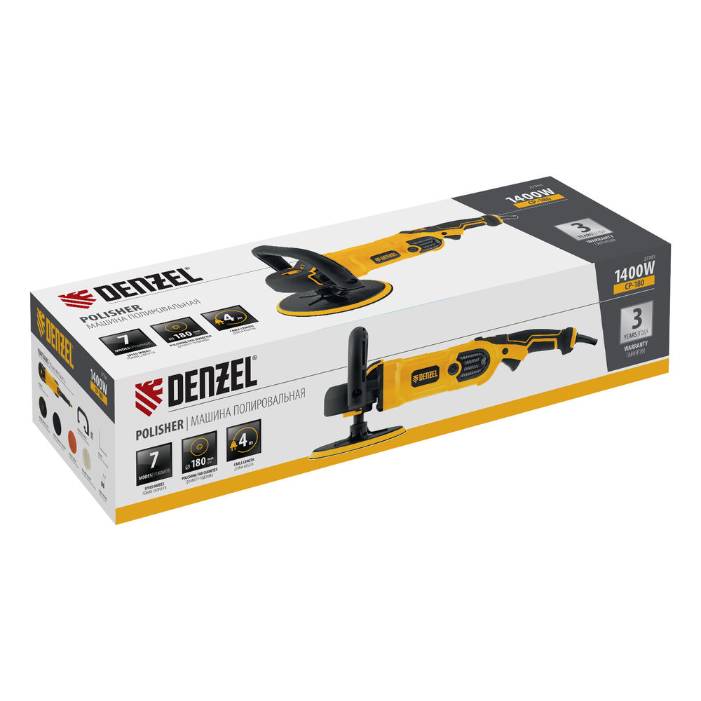 Машина полировальная CP-180, 1400 Вт, 180 мм, 0-3000 об/мин Denzel (27701)