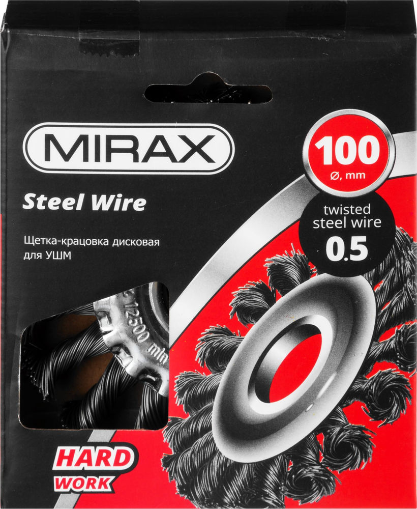 Щетка дисковая для УШМ 100 мм, жгутированная стальная проволока 0.5 мм MIRAX 35140-100