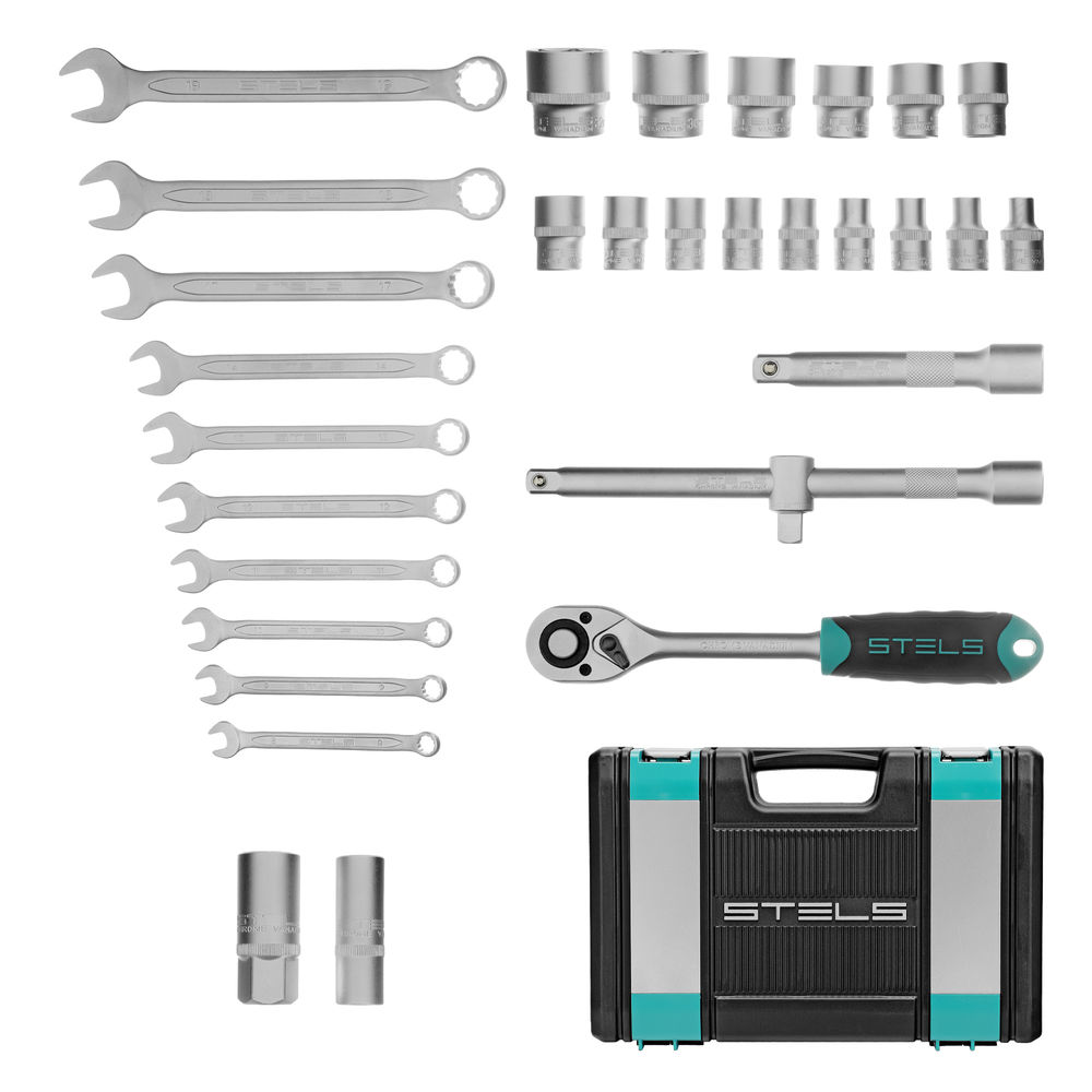 Набор инструментов, 1/2, CrV, пластиковый кейс 31 предмет Stels