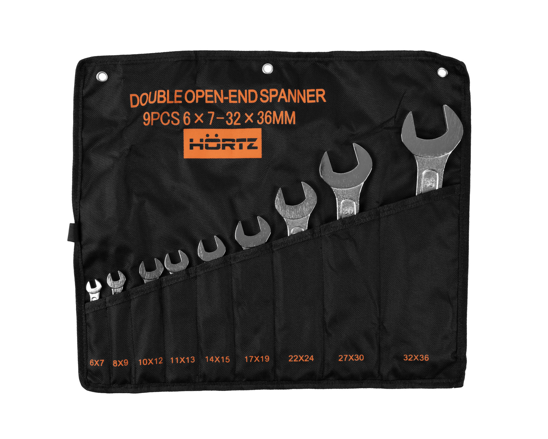 Набор ключей гаечных (рожковых) двусторонних 9 шт. (6-36) хромированных HORTZ
