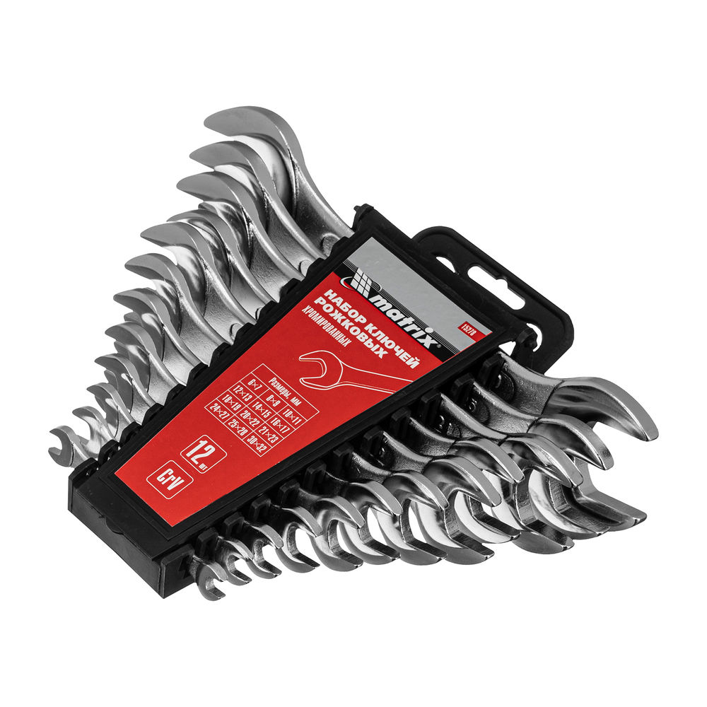 Набор ключей рожковых, 6 х 32 мм, 12 шт., CrV, хромированные Matrix (15278)