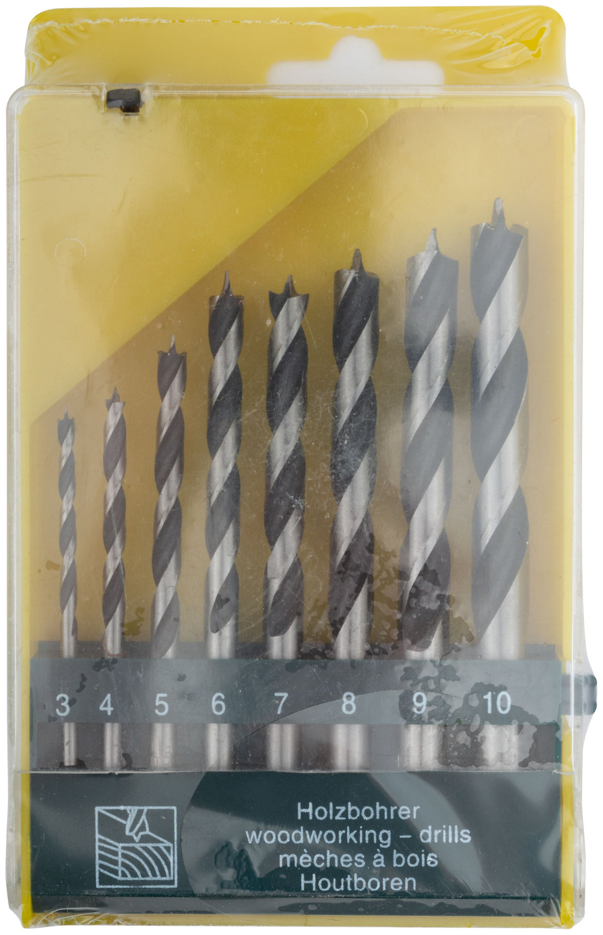 Набор сверл по дереву, CrV Профи, пластиковый бокс, 8 шт. (3-4-5-6-7-8-9-10 мм) (36100)