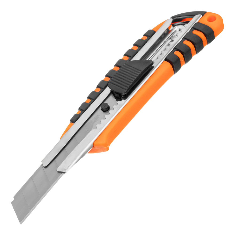 Нож, 18 мм, выдвижное лезвие, металлическая направляющая, пластиковый двухкомпонентный корпус Sparta (78939)