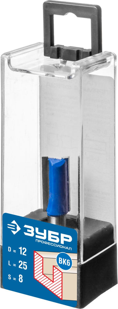 Фреза пазовая прямая 12?25 мм хвостовик 8 мм ЗУБР Профессионал 28753-12-25