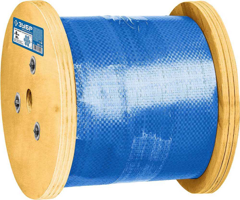 Грузоподъемный стальной трос 8 мм, L 80 м, свивка 6 x 37 + IWR ЗУБР DIN 3066 Профессионал 30417-08