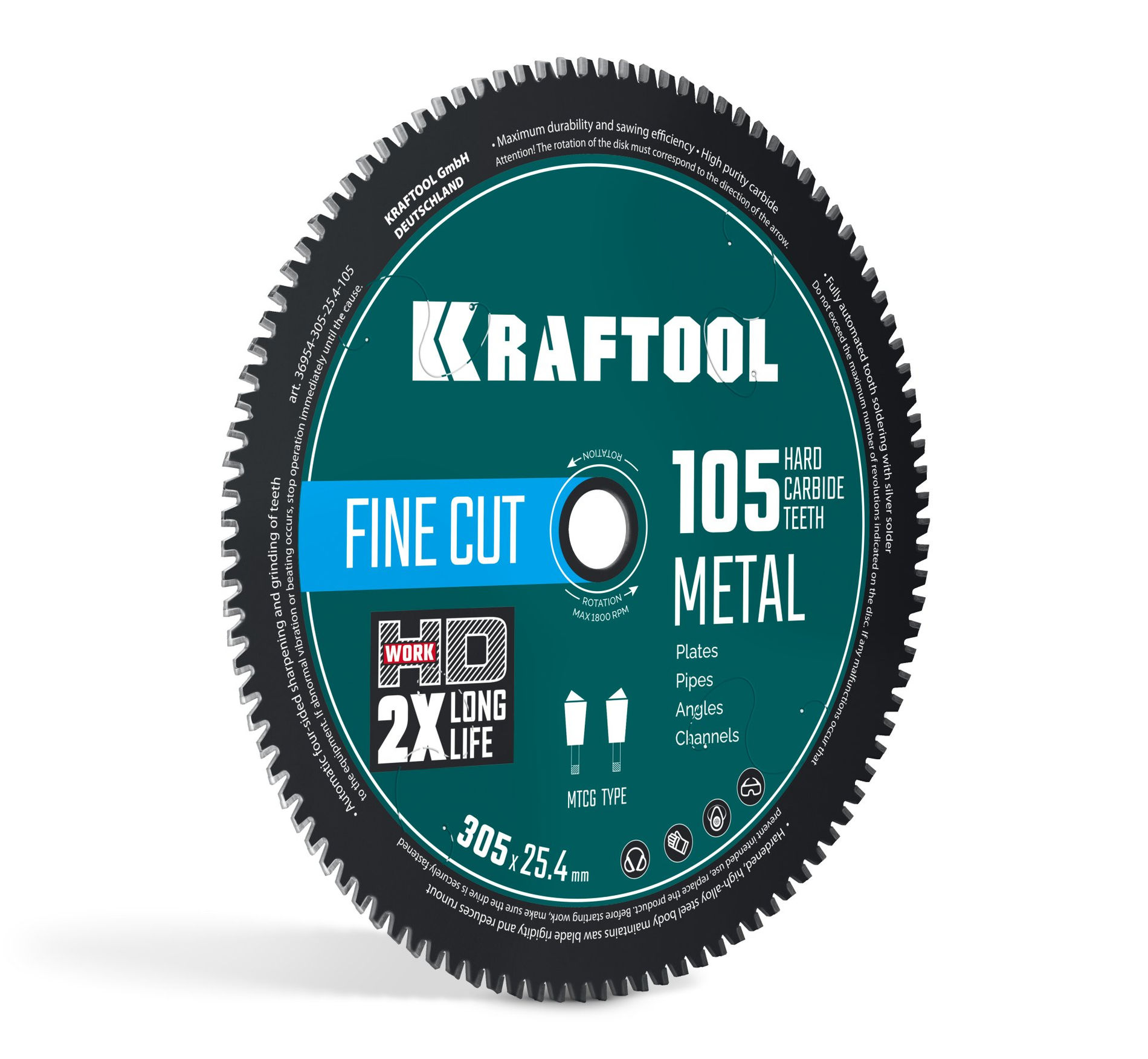 Диск пильный по металлу и стали Metal Cut, 305 х 25.4 мм, 105Т KRAFTOOL 36954-305-25.4-105