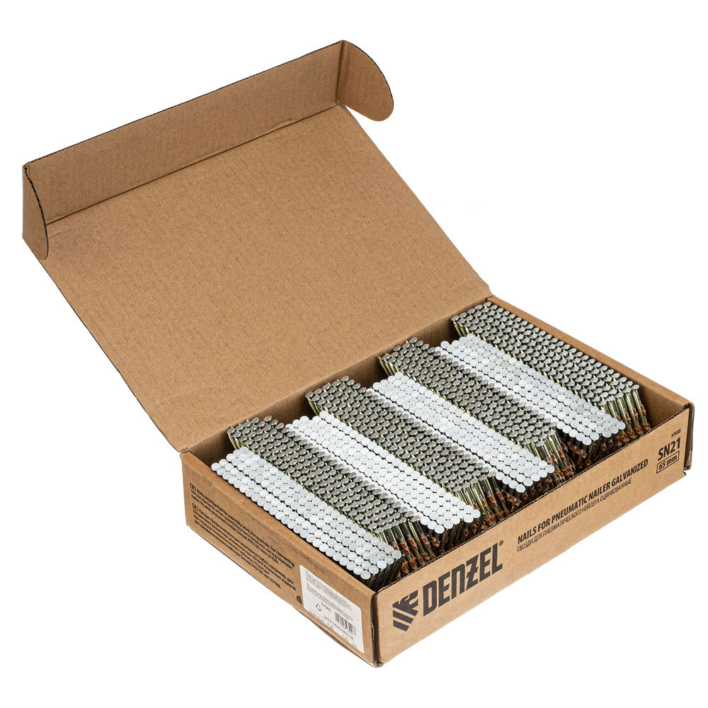 Гвозди для пнев. нейлера (оцинк.) длина - 65 мм, диам. - 2,9 мм, 2000 шт. Denzel (57685)