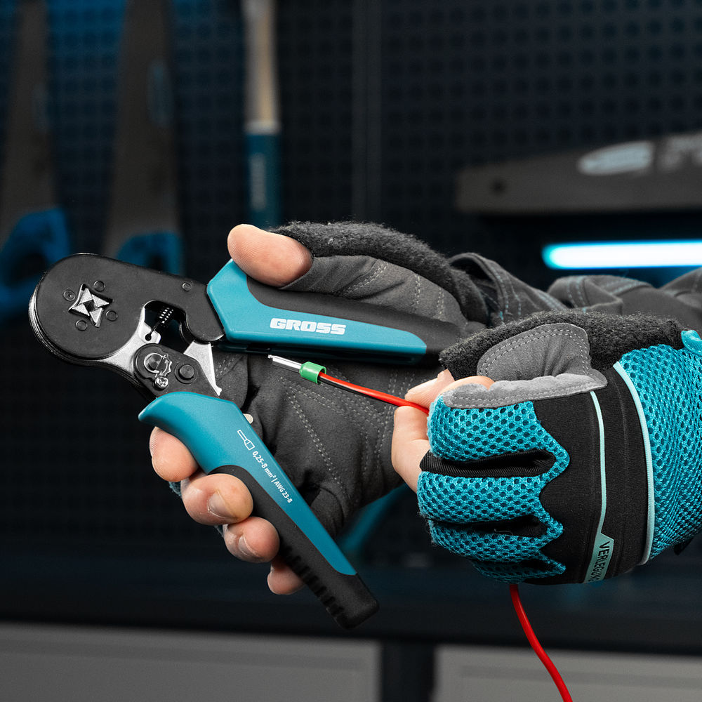 Клещи (пресс-клещи) для обжима наконечников электропроводов с сечением 0.25-8 мм2 Gross (17724)