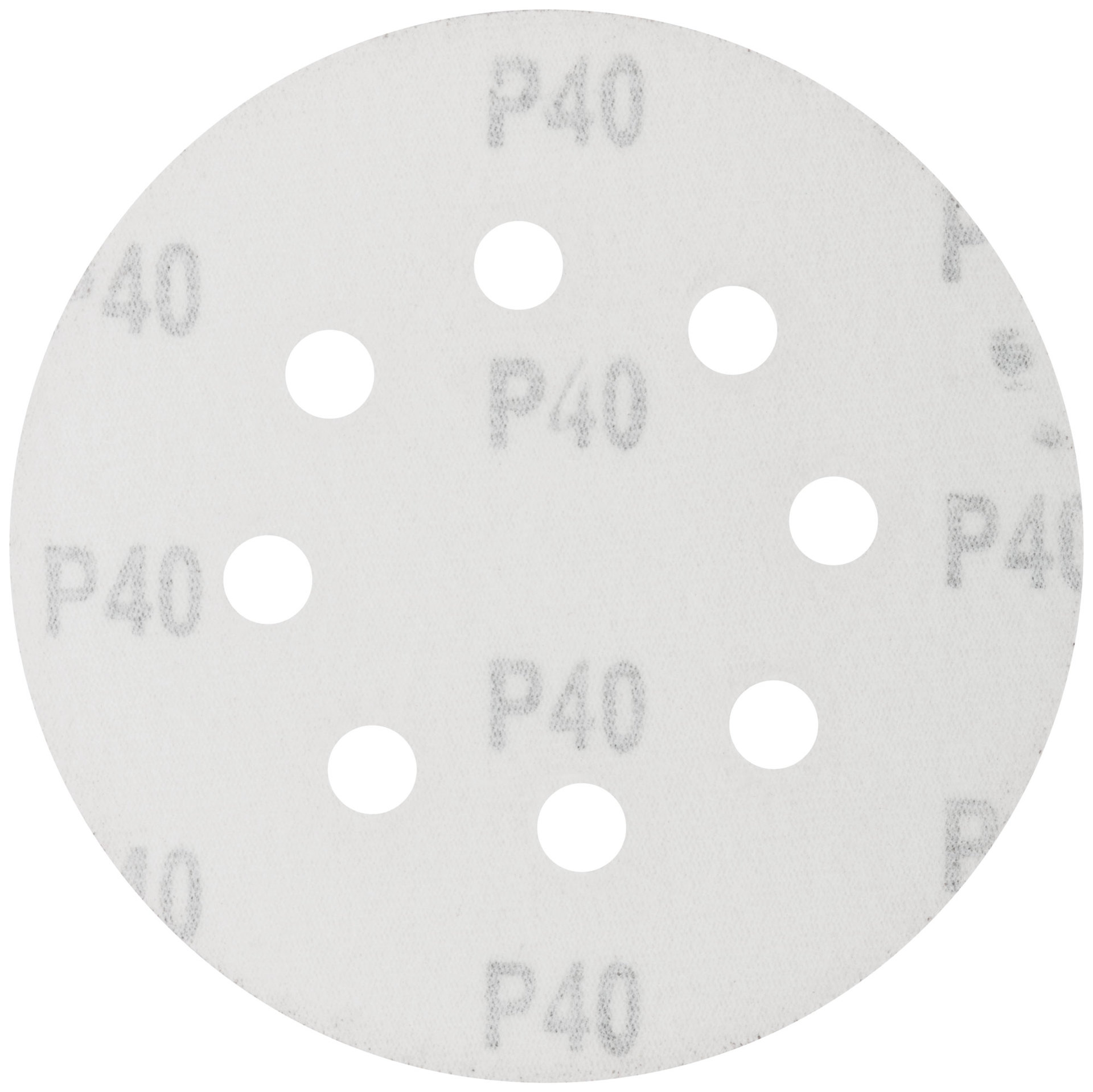 Круги шлифовальные с отверстиями (липучка), алюминий-оксидные, 125 мм, 5 шт. Р 40 (39782)