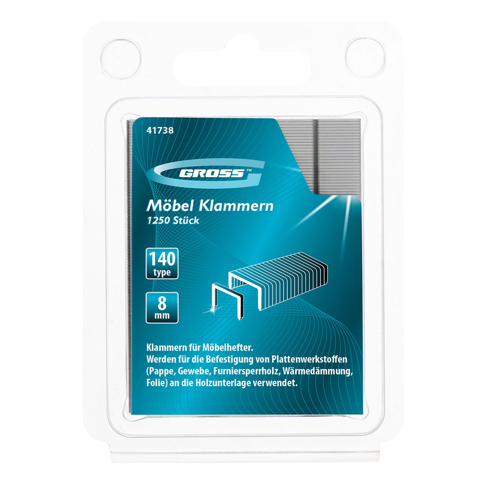 Скобы, 8 мм, для мебельного степлера, усиленные, тип 140,1250 шт Gross (41738)