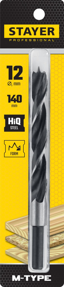 Сверло спиральное по дереву 12.0 x 140/85 мм, М-образная заточка M-type STAYER 2942-140-12