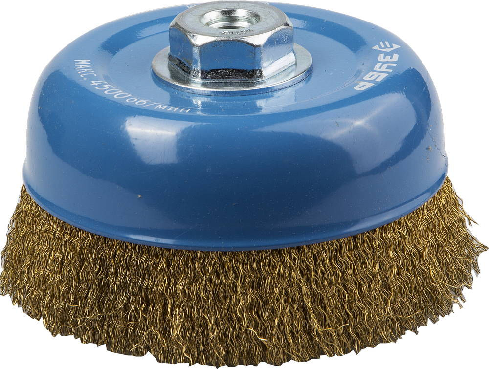 Щетка-крацовка чашечная для УШМ 150 мм, витая стальная латунированная проволока 0.3 мм ЗУБР 3526-150_z01