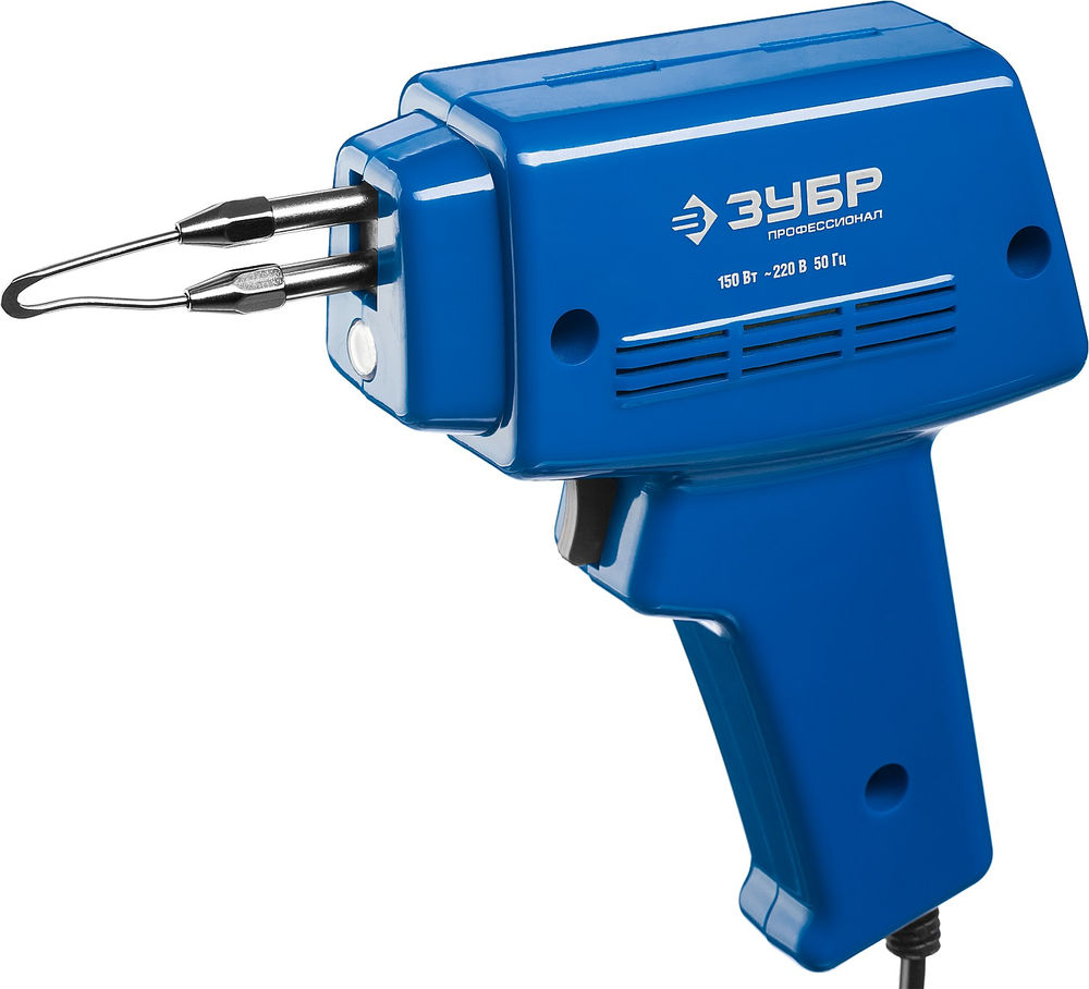 Паяльник импульсный 150 Вт, в наборе: нагрев 6 сек., канифоль, припой, 2 сменных жала ЗУБР Профессионал 55412-H4_z01