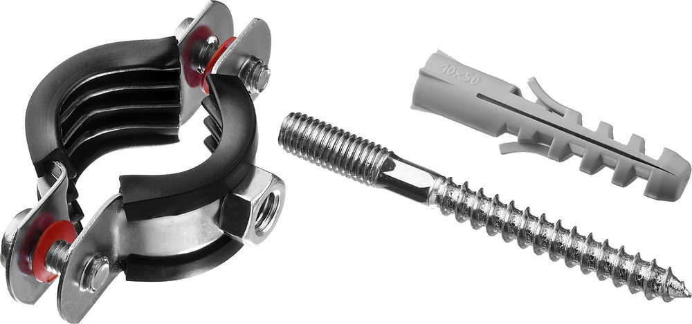 Хомут трубный с сантехнической шпилькой и дюбелем 3/4, цинк, 1 шт ЗУБР 37866-25-29  