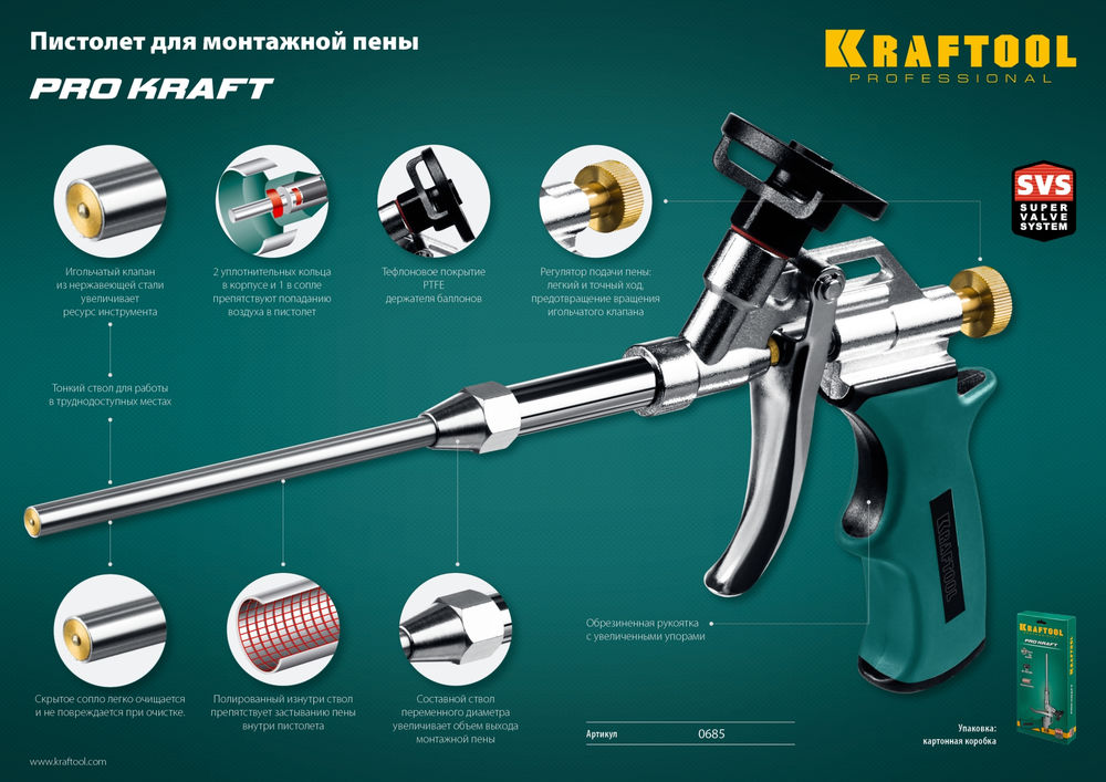 Тефлоновый пистолет для монтажной пены ProKraft KRAFTOOL 0685_z04