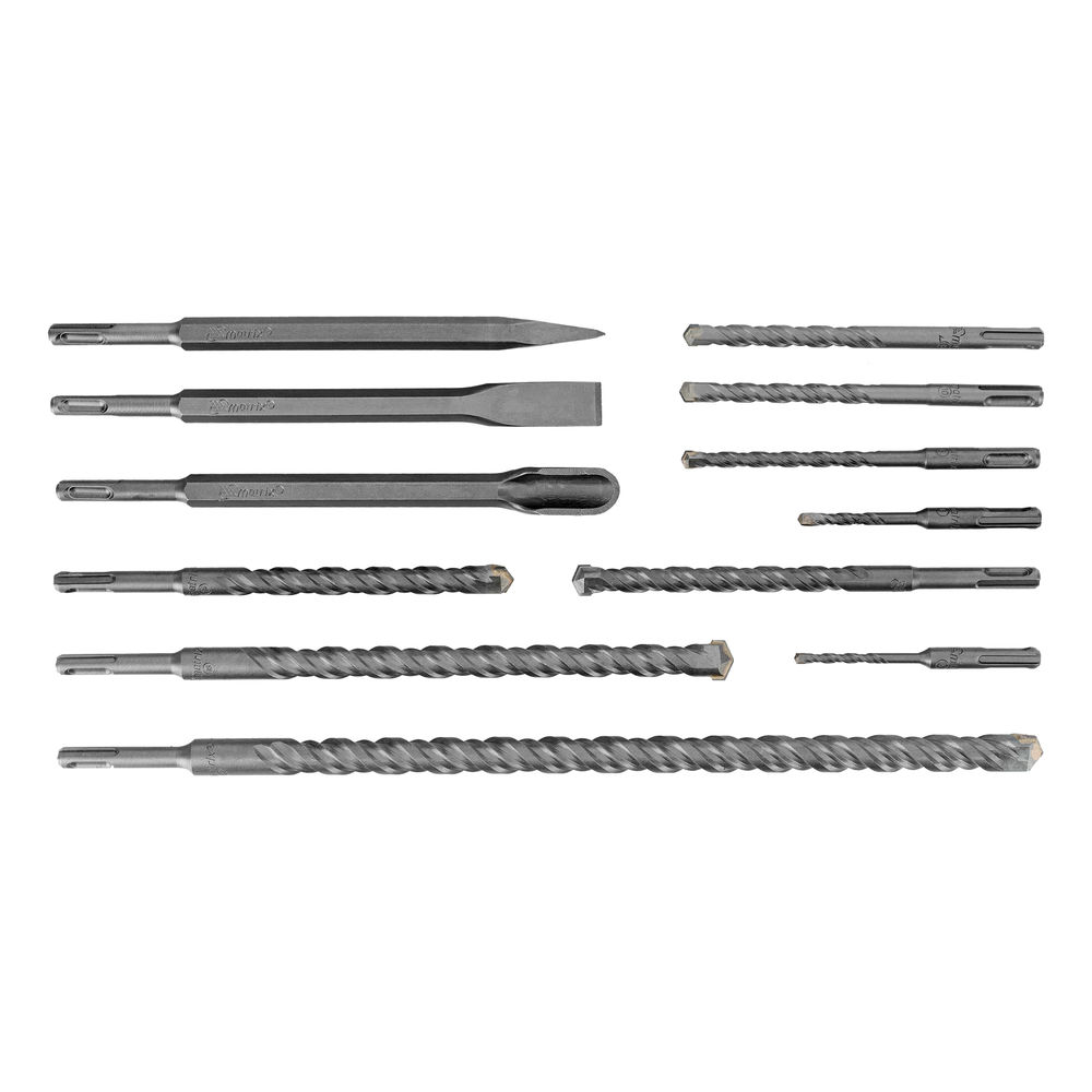 Набор буров по бетону, 5-6 х 110, 8-10-12 х 160, 14-16 х 210, 18 х 300, 20 х 450 мм, зубила, SDS Plus Matrix (71097)