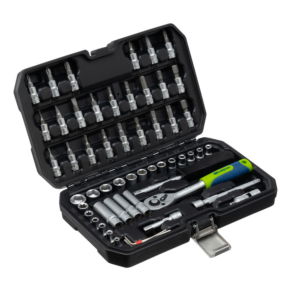 Набор инструментов, 1/4, пластиковый кейс 56 предметов Сибртех