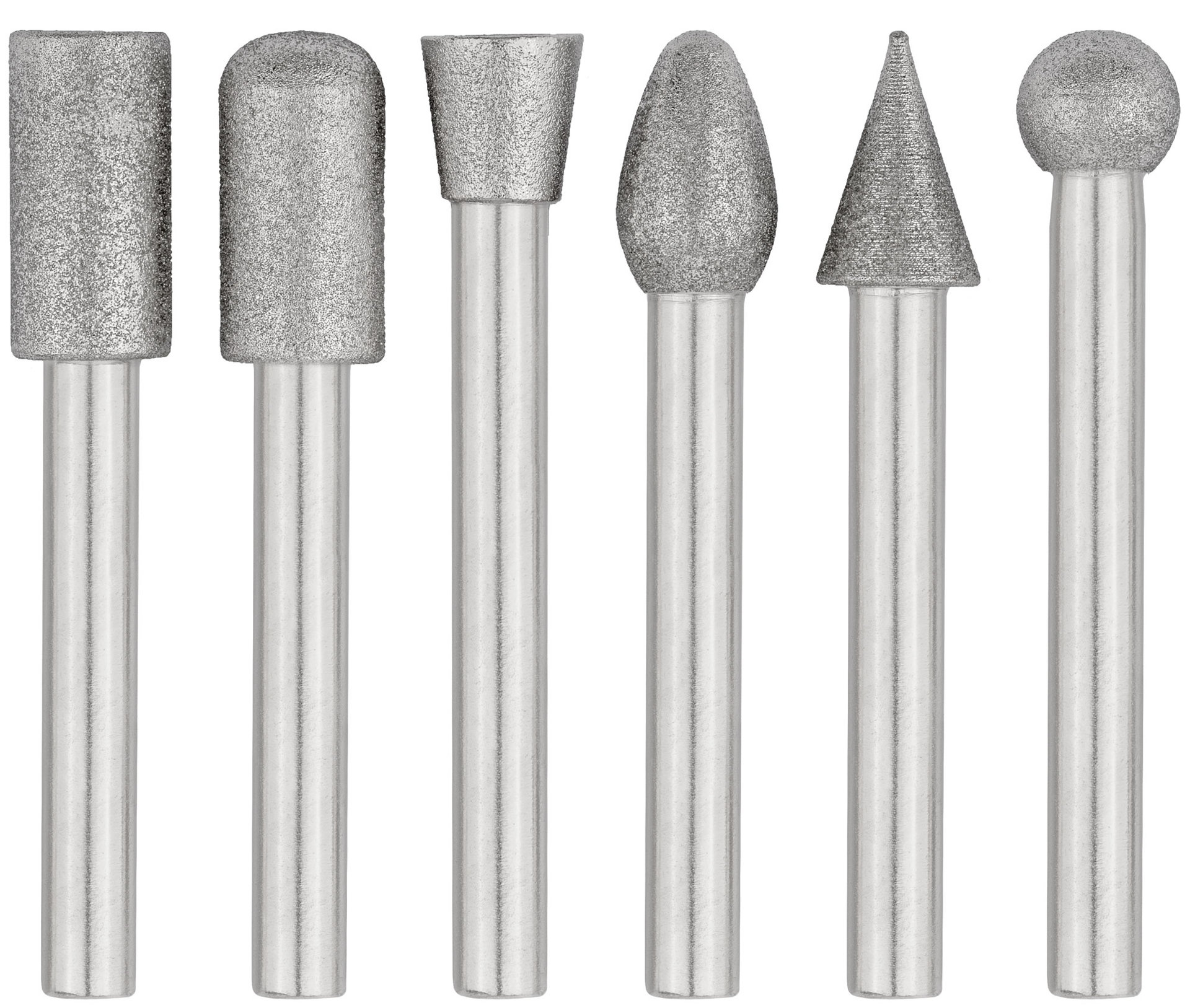 Шарошки усиленная сталь с алмазным напылением, штифт диам. 6 мм, 6 шт. (36482)