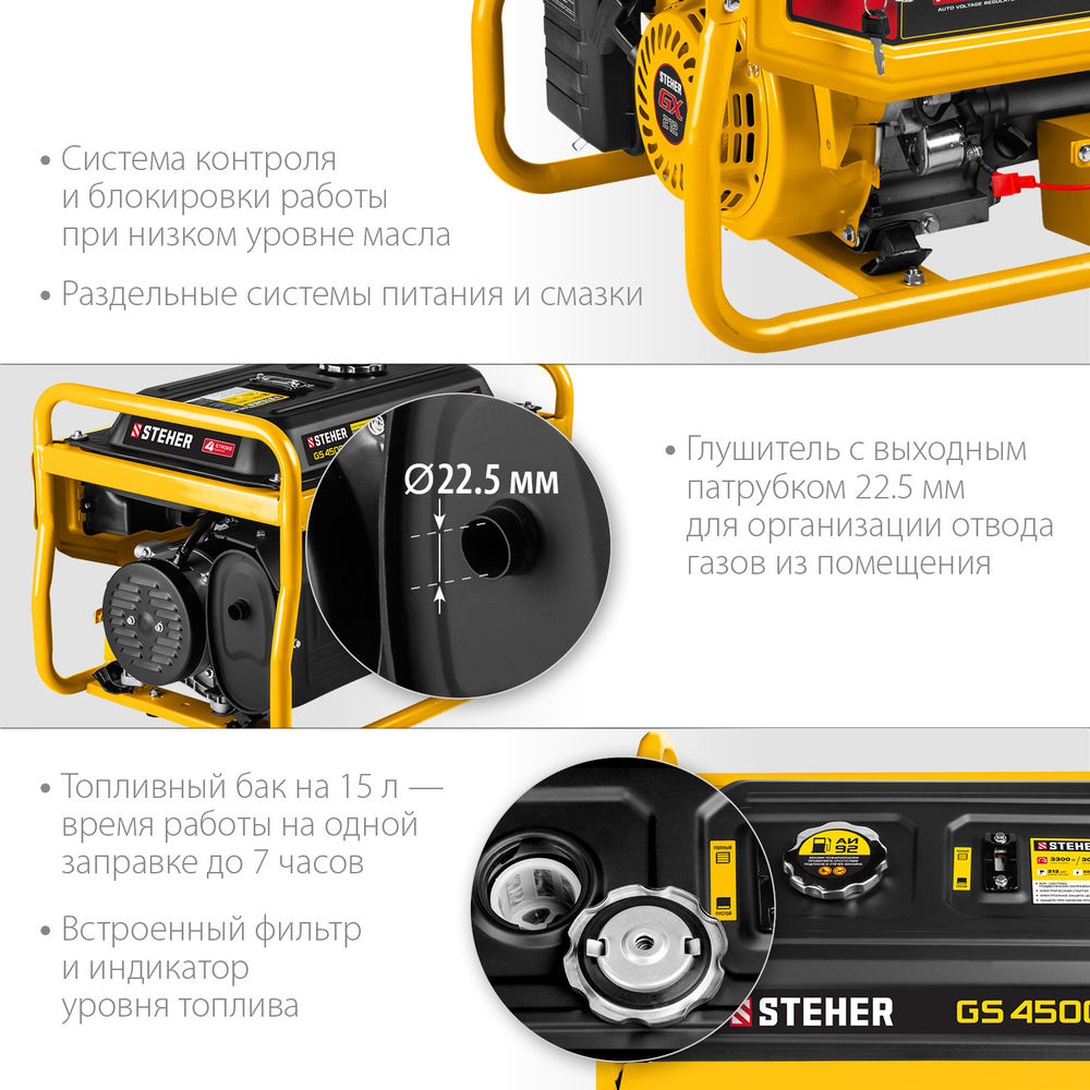 Генератор бензиновый 3300 Вт с электростартером STEHER GS-4500Е