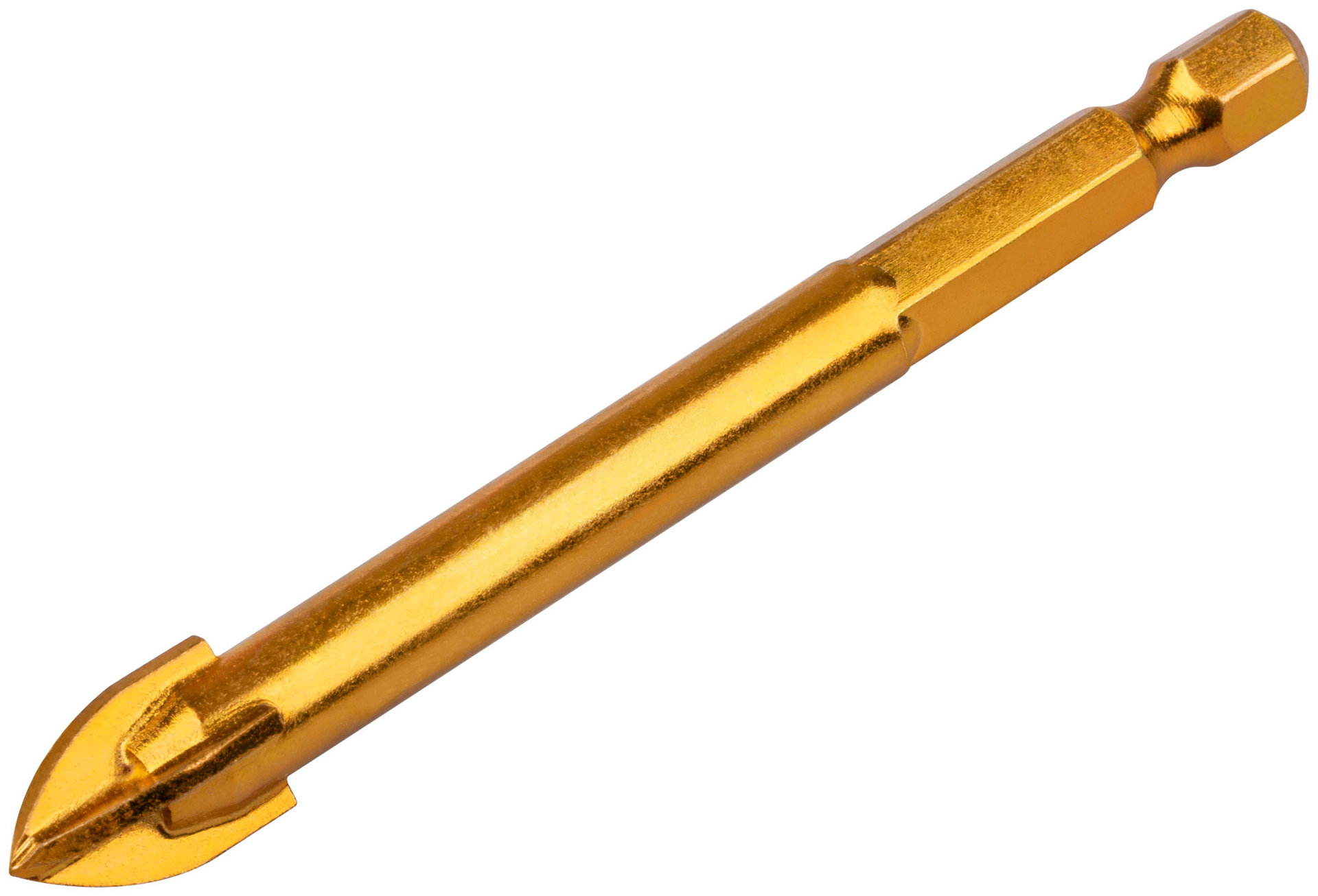 Сверло по кафелю, 4 режущие кромки, титановое покрытие, U-хвостовик под биту 10х84 мм (35478)