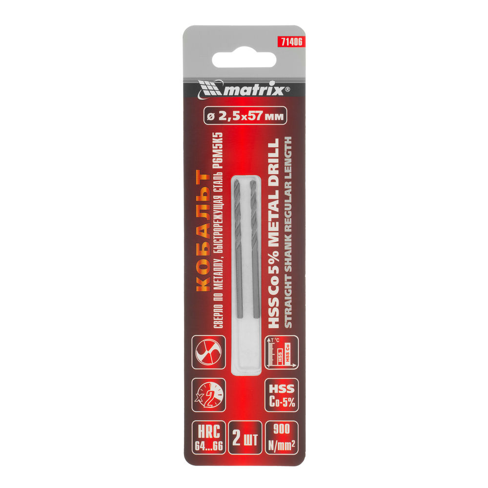 Сверло по металлу, 2.5 мм, HSS Co-5%, 2 шт Matrix (71406)