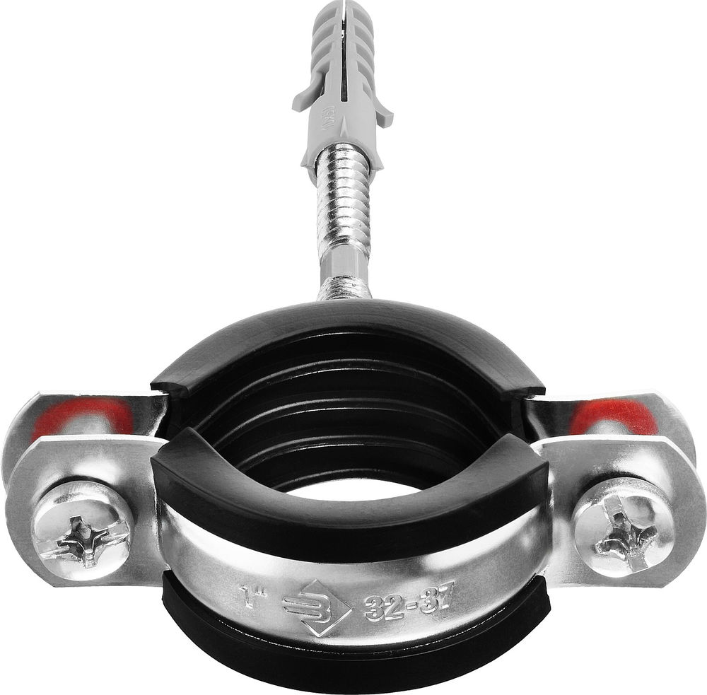 Хомут трубный с сантехнической шпилькой и дюбелем 1, цинк, 1 шт ЗУБР 37866-32-37