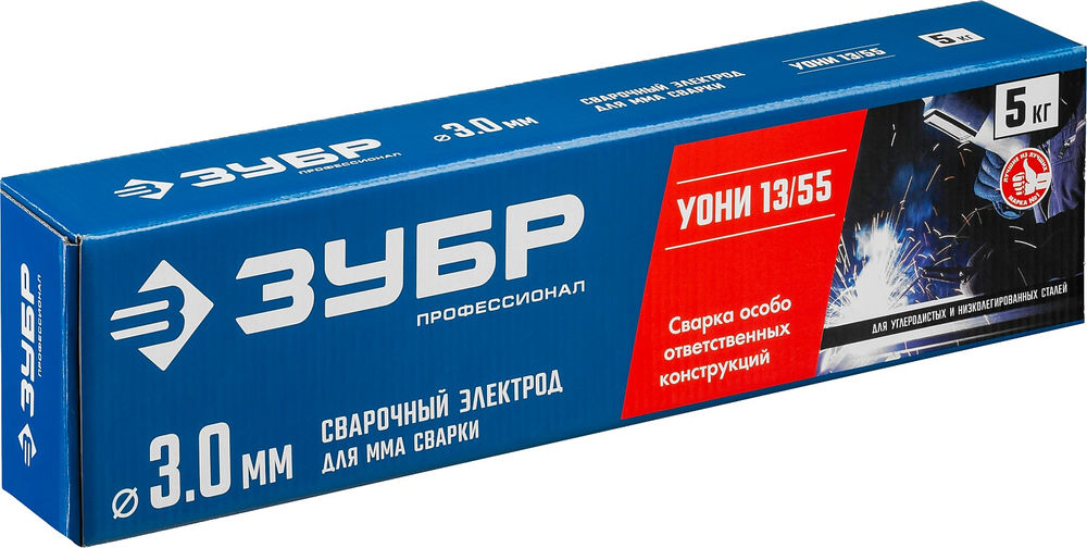 Электрод сварочный УОНИ 13/55 с основным покрытием D 3.0 x 350 мм, 5 кг в коробке ЗУБР Профессионал 40025-3.0