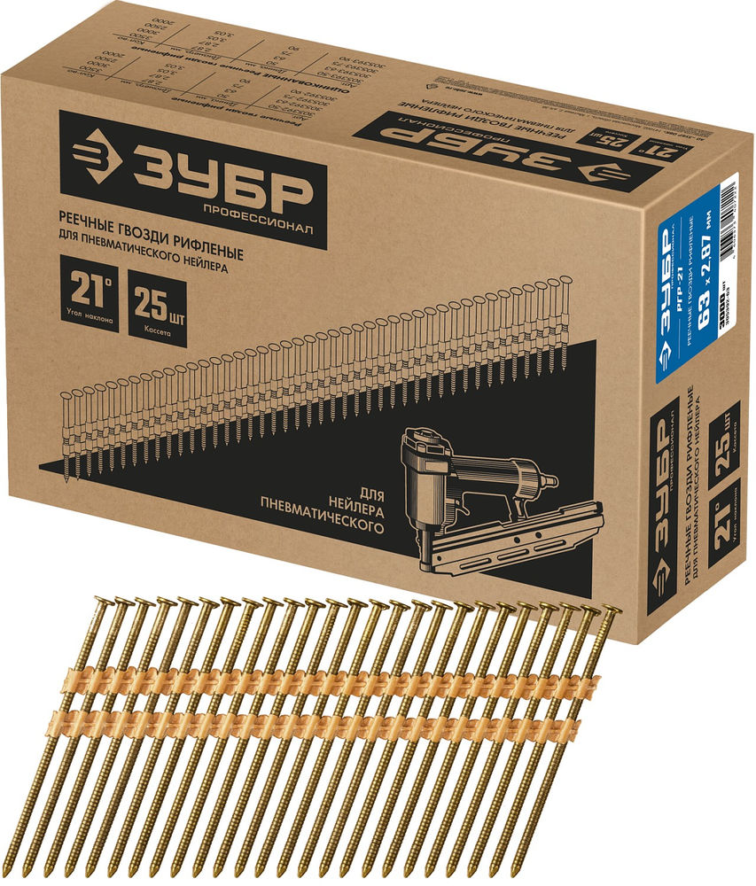 Гвозди реечные рифленые SN21 63 x 2.87 мм, 3000 шт ЗУБР 305392-63